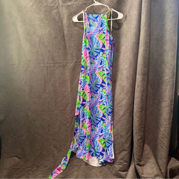Lilly Pulitzer Silk Maxi Dress Tropical Print Chain Strap Size 2 - Picture 4 of 12